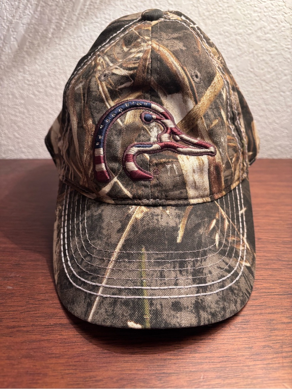 Ducks Unlimited Camo Snapback Hat American Flag Duck Logo Adjustable